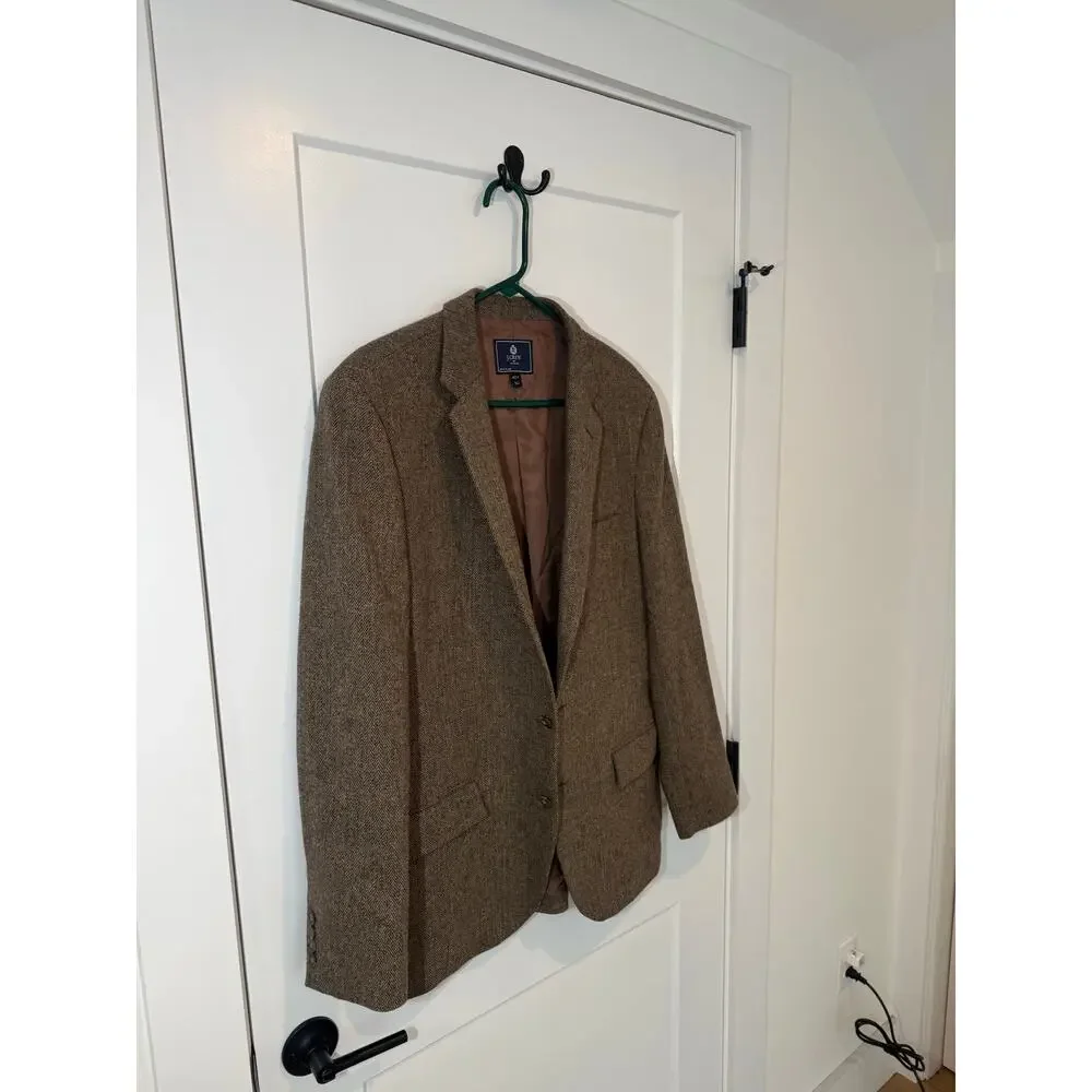 J.Crew Thompson Herringbone Tweed Wool Blazer Sport Coat Brown Men's 42R Classic